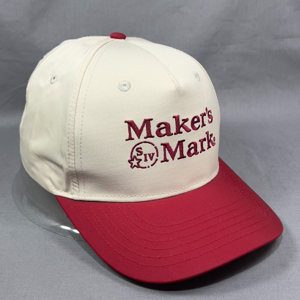 Makers Mark Bourbon Whiskey Snapback Hat Red 5 panel Golfer Kentucky USA Mens